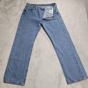 Levi's 501 Jeans Mens 36x32 Blue Light Wash Straight Button Fly Denim Cotton